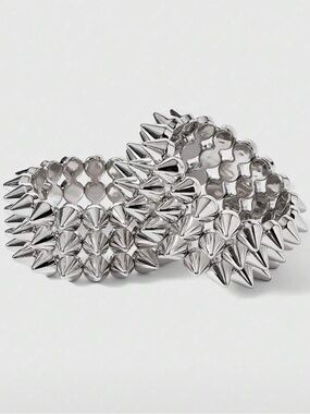 Silver Spike Stretch Bracelet Set - Bold Punk Style